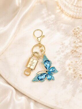 LV Authentic Gold Lock & Key 🔑 Luxury Bag Charm w/ Unbranded Butterfly Keychain